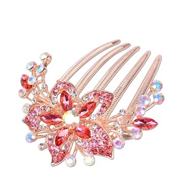 Flower Rhinestones Hair Combs Accessories,Perfect Mother's Day Gifts,Birthday Gifts,Wedding Gifts（Pink）