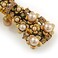 Vintage Inspired Caramel Faux Pearl, Topaz Crystal Bow Barrette Hair Clip Grip In Aged Gold Finish - 85mm Across