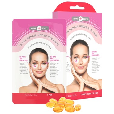 Hyaluronic Acid &amp; Vitamin E Under Eye Patches - Diminishes Dark Circles, Wrinkles &amp; Crow's Feet, De-puffing Under Eye Pads - Cruelty Free Korean Skin Care For All Skin Types - 5 Pairs