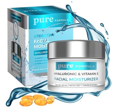 Hyaluronic Acid &amp; Vitamin E Daily Face Moisturizer - Reduce Acne Scars, Fines Lines, Wrinkles, Hydrating Day Cream - Cruelty Free Korean Skin Care For All Skin Types - 1.69 Fl. oz/ 50ml