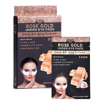 Azure Cosmetics Rose Gold Luxury Anti Aging Under Eye Pads - Lifting, Smoothing &amp; Hydrating Eye Mask Patches - Reduces Fine Lines, Wrinkles, Dark Circles &amp; Puffiness - Made in Korea - 5 Pairs