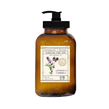 Home and Body Company Botanical + Herbal Hand Soap 22FL/605ml Infused with Essential Oils, Made in a Amber GLASS BOTTLE (Lavender Chamomile)