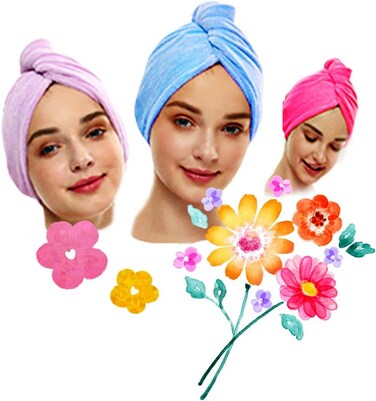 Microfiber Hair Towel Wrap for Women, Hair Drying Towel with Elastic Strap, Fast Drying Hair Turbans for Wet Hair, Long, Thick, Curly Hair, Super Soft Hair Wrap Towels (Red Rose)