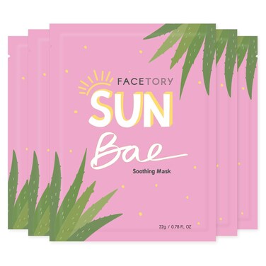 FACETORY K Beauty Face Mask Skin Care - SUN BAE SOOTHING Sheet Mask with Aloe &amp; Shea Butter   After Sun Care, Soothe &amp; Restore (5 Pack)