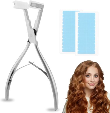 Tape in Hair Extension Pliers Hair Extension Tools, Stainless Steel Flat Surface Sealing Hair Extension Plier Hair Extensions Styling Hair Pliers With 2 Hair Extension Tape
