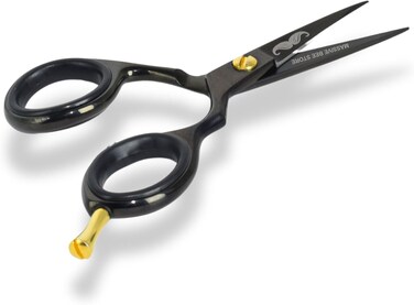 Rounded-Tip Trimming Scissors for Men &ndash; Stainless Steel High Carbon Beard, Mustache, and Ear Hair Grooming Scissor (Black-Pointy-Tip)