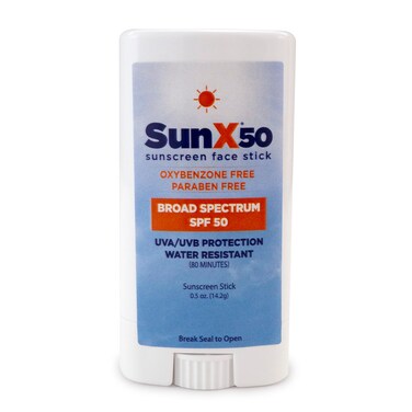 CoreTex Sun X 50 SPF 50 Travel Size Sunscreen Face Stick (0.5oz) - USA-Made, Broad Spectrum (UVA/UVB) Sunscreen Stick Free of Parabens &amp; Oxybenzone - 80 Min. Water &amp; Sweat Resistant
