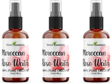 Pack of 3 Premium Organic Moroccan Rose Water - 4oz W/Sprayer - Imported From Morocco - 100% Pure (Food Grade) No Oils or Alcohol - Rich in Vitamin A &amp; C Perfect for Hydrating &amp; Rejuvenating Your Skin