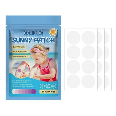 24 Pcs UV Stickers for Sunscreen, Waterproof UV Detection Stickers UV Detection Reminder Patch for Kids Adults Waterproof Patches Sun Cream Stickers to Changes Color When Time To Reapply Sunscreens