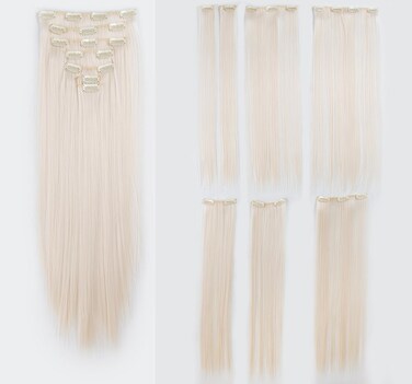 SWACC Women 22 Inches Straight Full Head 7 Separate Pieces Heat Resistance Synthetic Hair Clip in Hair Extensions (Platinum Blonde-60#)