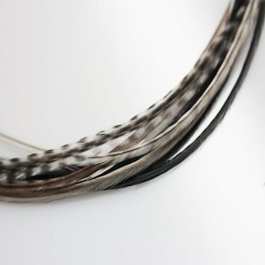 Feather Hair Extension &ndash; Salt &amp; Pepper Remix, Grey, Black, and White Feathers, All Bonded Together at the Tip, Ranging From 7 to 10 Inches in Length, With a Total of 7 Feathers