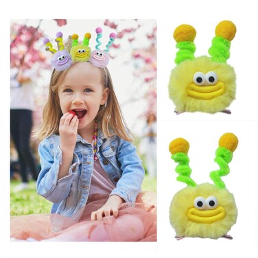 MIUPOO Fluffy Pom Poms Hair Clips,Crazy Hair Day Accessories for Girls,Quirky Little Monster Barrettes,Plush Duckbill Hairpins Hair Barrettes,Party Modeling Hair Accessories,Yellow,2 Pieces