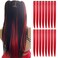 16 Pcs Straight One Color Party Highlights Clip on in Hair Extensions Colored Hair Streak Synthetic Hairpieces (Red)