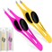 Professional Eyebrow Tweezers Slanted Tip Stainless Steel 2,3xPcs Set, Non-Slip Grip Slant Tip Tweezers for Facial Hair, Plucking Removing Ingrown Hairs, Tweezer for Women Men (Yellow&amp;Pink)