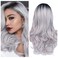 Quantum Love Ombre Gray Wigs for Women Long Wavy Middle Part Wig Long Curly Synthetic Daily Party Wig