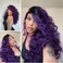 Quantum Love Ombre Purple Wigs Long Curly Wavy Purple Wig for Women Black to Violet 2 Tones Dark Roots Middle Part Natural Looking Synthetic Heat Resistant Fiber Wig for Daily Party Use