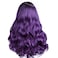 Quantum Love Ombre Purple Wigs Long Curly Wavy Purple Wig for Women Black to Violet 2 Tones Dark Roots Middle Part Natural Looking Synthetic Heat Resistant Fiber Wig for Daily Party Use