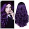 Quantum Love Ombre Purple Wigs Long Curly Wavy Purple Wig for Women Black to Violet 2 Tones Dark Roots Middle Part Natural Looking Synthetic Heat Resistant Fiber Wig for Daily Party Use