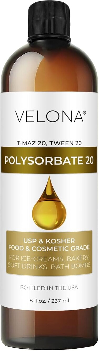 Polysorbate 20 by Velona - 8 Fl Oz   Solubilizer, Food &amp; Cosmetic Grade   All Natural for Cooking, Skin Care and Bath Bombs   Use Today - Enjoy Results