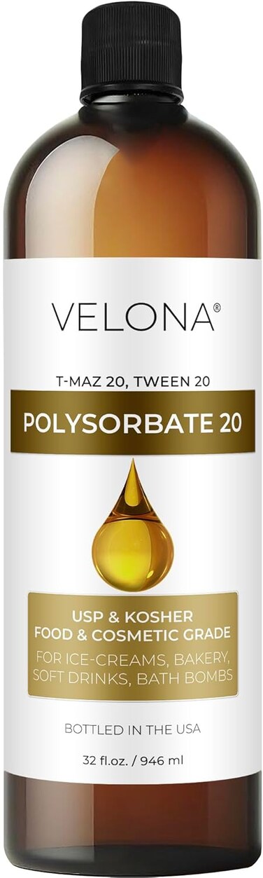 Polysorbate 20 by Velona - 32 Fl Oz   Solubilizer, Food &amp; Cosmetic Grade   All Natural for Cooking, Skin Care and Bath Bombs   Use Today - Enjoy Results