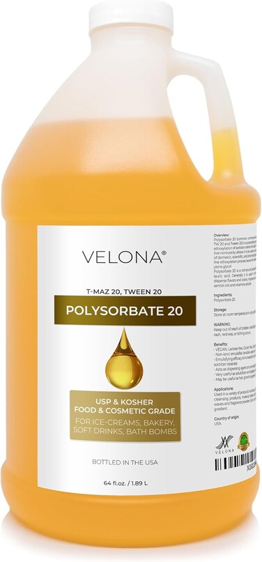 Polysorbate 20 by Velona - 64 Fl Oz   Solubilizer, Food &amp; Cosmetic Grade   All Natural for Cooking, Skin Care and Bath Bombs   Use Today - Enjoy Results