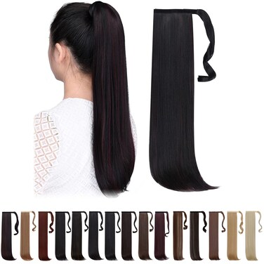 Fake Ponytail Black Clip Ponytails Straight 22" 5.1 Oz Wrap Around Synthetic Women Hair Extensions Del Pelo Girl Hair Piece Wig Fluffy Soft&amp;Not Tangled