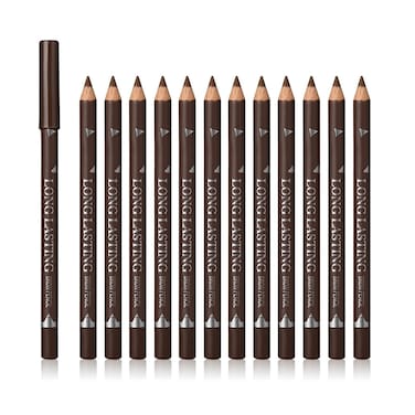 12 Pcs Brown Eyebrow Pencil Eyeliner Makeup，Soft Textured，Easy to Color，Long Lasting，Waterproof Eyebrow Pen for Fills in Sparse Areas and Gaps，Create a Natural Eye Brow