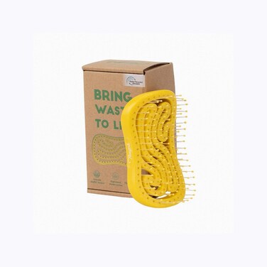 Tangols Double Curved Detangling Hair Brush-100% Bio-Friendly Detangler Hair Brush w/Ultra-Soft Anti Knot Nylon Bristles-Does not Pull on Hair for all Hair Types, Unisex Adults, Kids (Yellow)