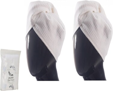 100% Turkish Cotton Hair Towel Wrap for Women,Non Microfiber,Super Absorbent,AntiFrizz,Plopping Hair Drying Waffle Bath Towels for Curly,Long&amp;Thick Hairs,Head Wrap,2 Pack10x26inc (white+white)