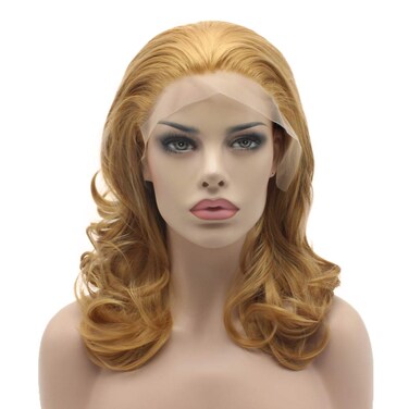 Lushy Stylish Medium Length 16inch Honey Blonde Wig Heat Friendly Heavy Density Synthetic Lace Front Wig