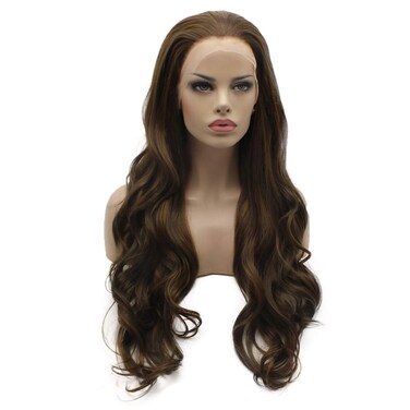 Lushy Wavy Long 26inch Brown Blonde Mix Wig Full Density Heat Friendly Synthetic Lace Front Wig