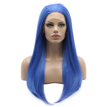 Lushy Hair Synthetic Lace Front Wig Straight Long 24inch Blue Wig Heat Resistant Heavy Density Realistic Wig
