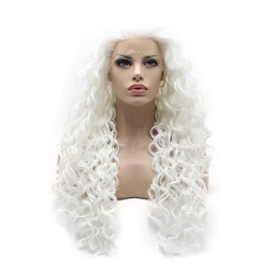 Lushy Lace Front Synthetic Wig Curly 26inch Long White Wig Heavy Density Heat Resistant Realistic Wig