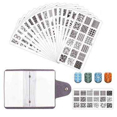 Finger Angel 16 PCS Designs Nail Art Stamping Stamp Plates with Template Holder Set Manicure Tools Nail Art Templates Stencils Decorations Tips