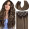 Loxxy 20Inch Seamless Clip in Hair Extensions Remy Human Hair Chestnut Brown to Highlight Dark Brown With Dark Brown Roots Natural Seamless Hair Extensions Clip in With PU Weft 110Gram #R2-2/6