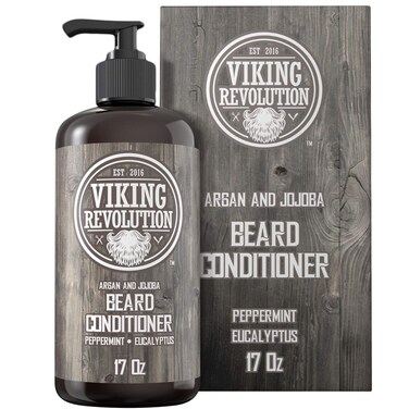 Viking Revolution Beard Conditioner w/Argan &amp; Jojoba Oils - Softens &amp; Strengthens - Natural Peppermint and Eucalyptus Scent- Beard Conditioner w/Beard Oil (17oz Conditioner)