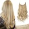 SARLA Hair Extensions Invisible Wire Dirty Blonde Highlight Wavy Curly Synthetic Hairpieces Balayage for Women Long 18 Inch Adjustable Headband No Clip