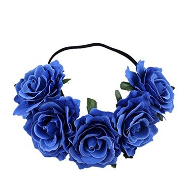 Rose Flower Crown Fake Flower Crowns Headbands For Women Girl Rose Floral Head Piece Hair Crown Pet Headband Flower Wreath (Blue)