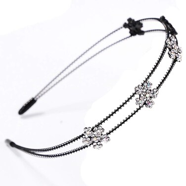 1Pc Fashion Bridal Rhinestone Crystal Headband Flower Double Layer Metal Hairband Headdress Hair Accessories for Women Girls Hair Decorative