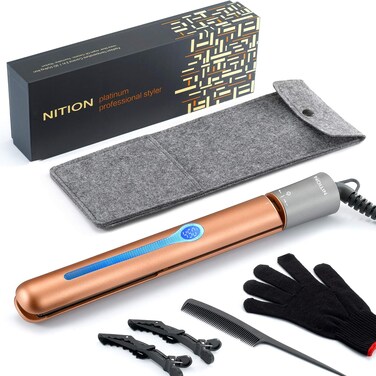 NITION Ceramic Tourmaline Flat Iron for Hair LCD 1" Hair Straighteners MCH Fast Heating UP Healthy Smooth Straightening Styling Tools with Travel Pouch Bag. 265-450&deg;F Adjustable 6 Temperatures Levels