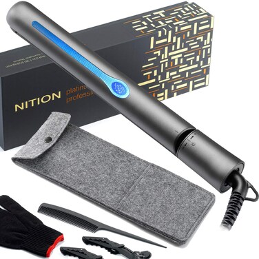 NITION Ceramic Tourmaline Flat Irons for Hair LCD Hair Straightener MCH Fast Straightening for Healthy Styling. 6 Temperature Levels 265-450&deg;F Adjustable for All Hair. Travel Pouch Bag Included. Black
