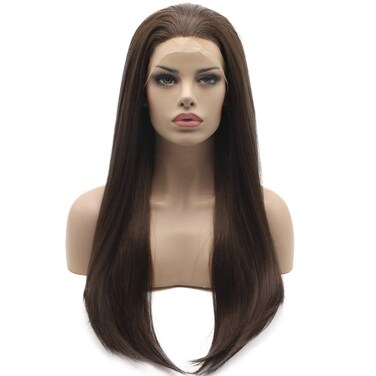 Lushy Silk Straight Long 24inch Brown Mix Heat Resistant Heavy Density Synthetic Lace Front Wig