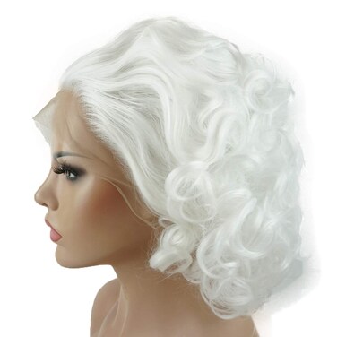 Lushy Wavy Short White Wig Heat Resistant Heavy Density Synthetic Lace Front Wig