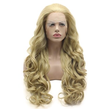 Lushy Wavy Long 26inch Blonde Auburn Mix Full Density Heat Friendly Synthetic Lace Front Wig