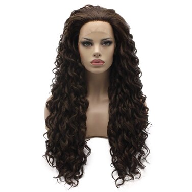 Lushy Long 26inch Curly Ash Brown Wig Heavy Density Realistic Synthetic Lace Front Wig