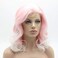 Lushy Medium Length Wavy Pink Root White Ombre Wig Full Density Half Hand Tied Heat Friendly Synthetic Lace Front Wig