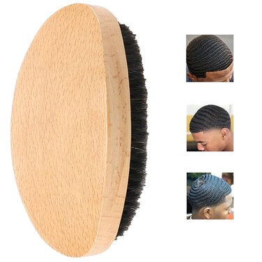 Hair Brush - Medium Hard 360 Wave Brush for Men - Beech Wood Handle, Boar Bristle, Wavy Hair, Hair Styling Brush for Black Hair, Beard Brushes (Yellow, 5x2.76x1.40 inches, 100g)