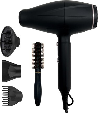 Professional Hair Dryer, Blow Dryer with Diffuser and Concentrator Comb Nozzle, Hair Dryers for Women, Hot and Cold Air Switching, Fast Drying, No Hair Damage, for All Hair, Black