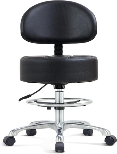 Height Adjustable Rolling Shop Stool with Back Support - Kitchen Stool with Wheels Heavy Duty Stool with Back for Salon,Spa,Massage,Tattoo,Esthetician &ndash; Rolling Stool Extra Thick for Extreme Comfort