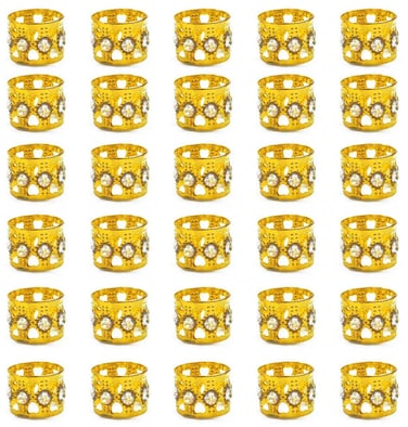 30pcs Rhinestone Aluminum Gold Dreadlocks Beads Metal Hair Ring Clips Decoration Adjustable Cuffs Hair Jewelry for Braids(Gold)